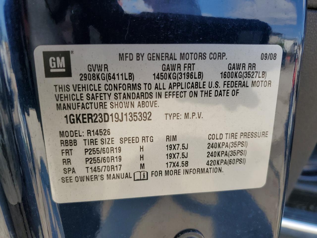 2009 GMC Acadia Slt-1 VIN: 1GKER23D19J135392 Lot: 90132025