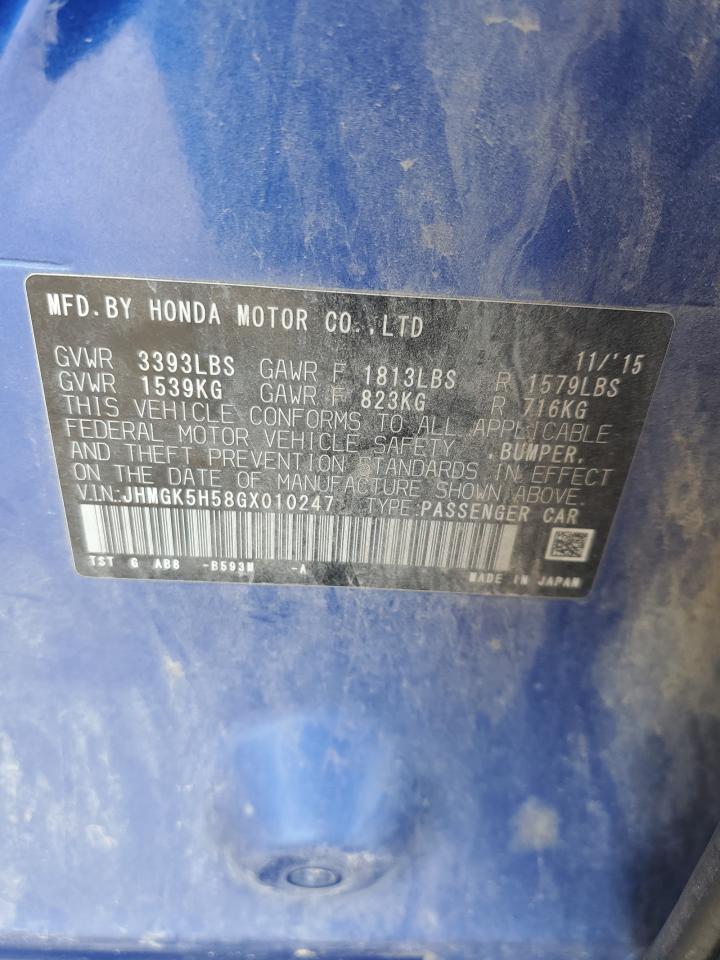 2016 Honda Fit Lx VIN: JHMGK5H58GX010247 Lot: 85537095