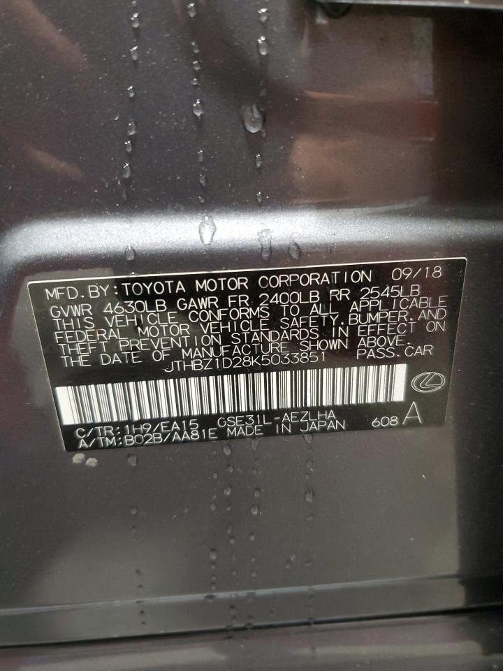 2019 Lexus Is 350 VIN: JTHBZ1D28K5033851 Lot: 90322795