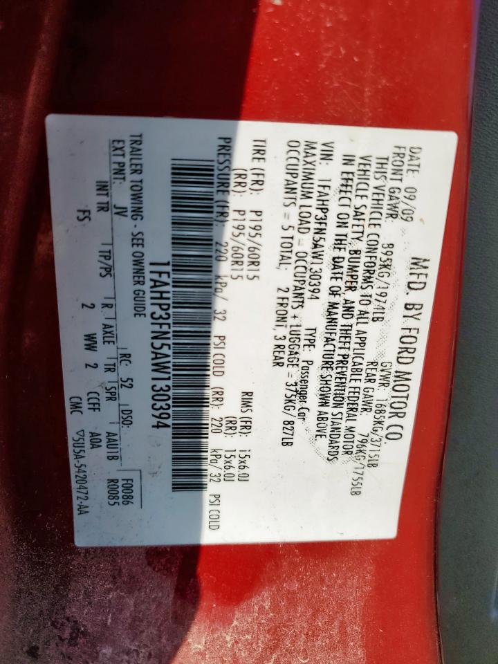 2010 Ford Focus Se VIN: 1FAHP3FN5AW130394 Lot: 82203185