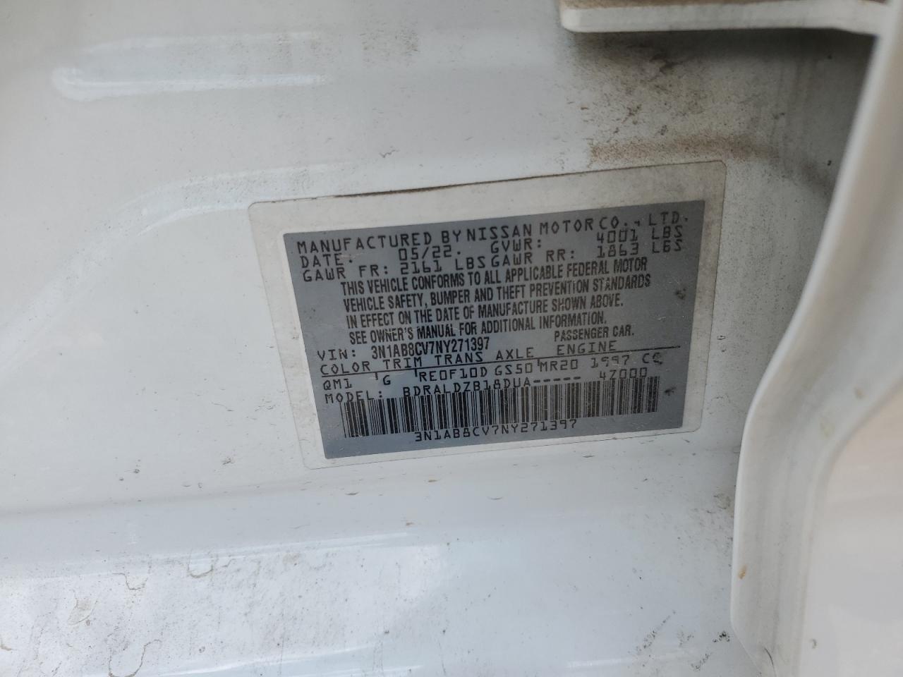 2022 Nissan Sentra Sv VIN: 3N1AB8CV7NY271397 Lot: 84406755