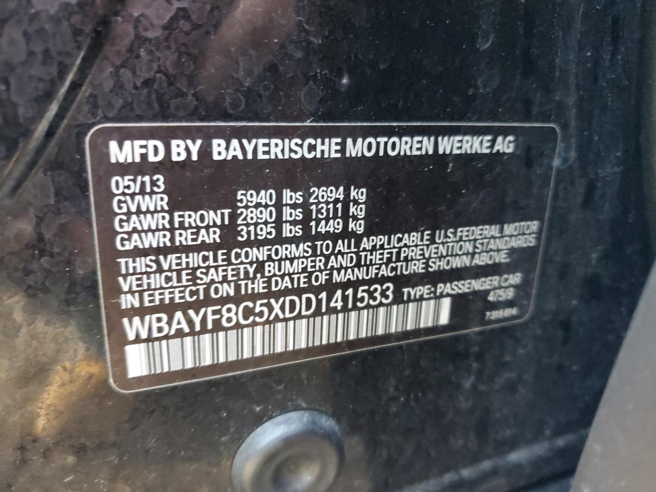 2013 BMW 750 Lxi VIN: WBAYF8C5XDD141533 Lot: 86252435