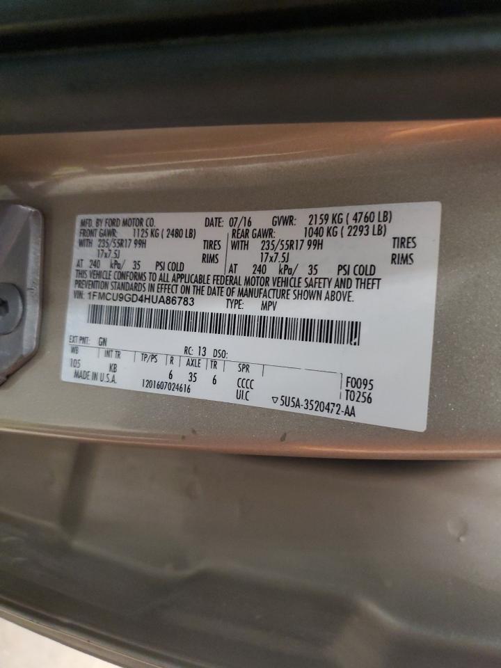 2017 Ford Escape Se VIN: 1FMCU9GD4HUA86783 Lot: 89681645