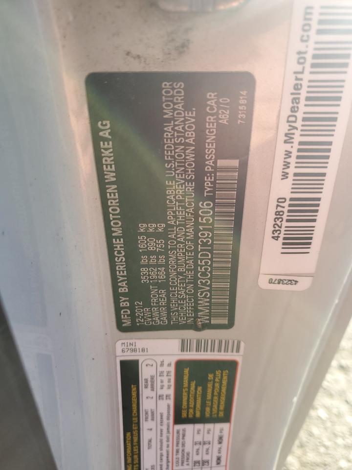 2013 Mini Cooper S VIN: WMWSV3C55DT391506 Lot: 85287315