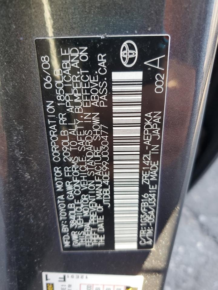 2009 Toyota Corolla Base VIN: JTDBL40E99J030477 Lot: 82546995