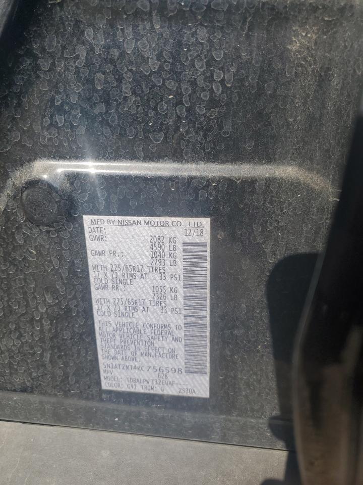 2019 Nissan Rogue S VIN: 5N1AT2MT4KC756598 Lot: 85753605