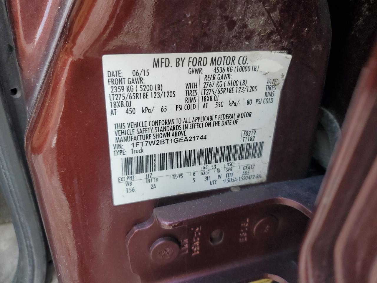 2016 Ford F250 Super Duty VIN: 1FT7W2BT1GEA21744 Lot: 89828395