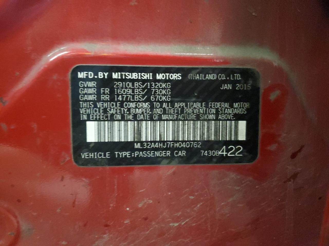 2015 Mitsubishi Mirage Es VIN: ML32A4HJ7FH040762 Lot: 90251195