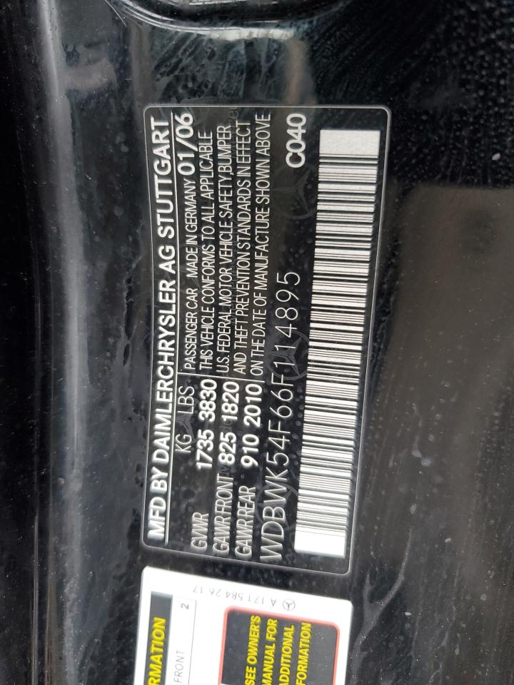 2006 Mercedes-Benz Slk 280 VIN: WDBWK54F66F114895 Lot: 85590615