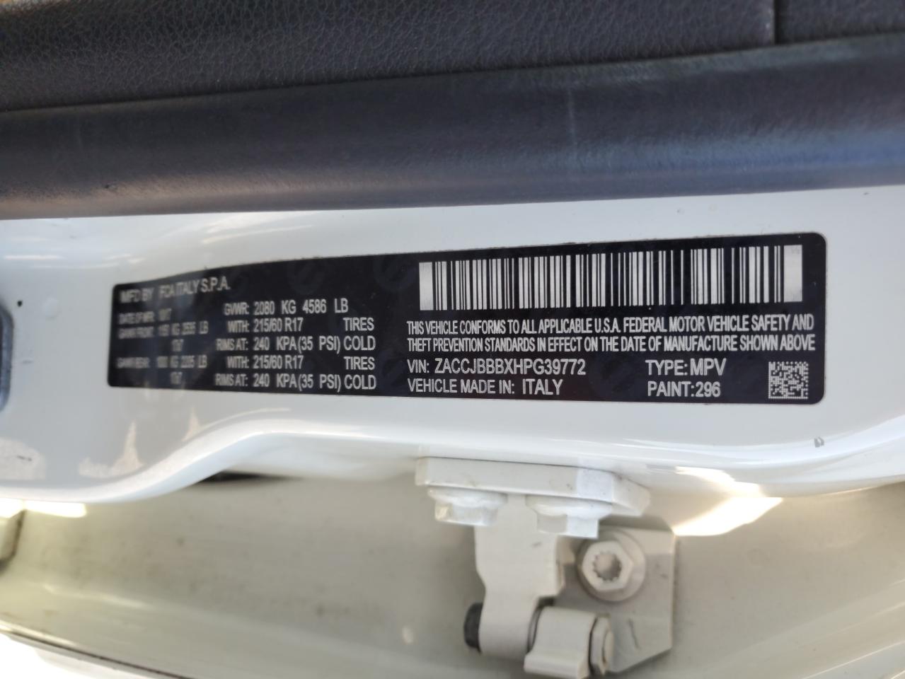 2017 Jeep Renegade Latitude VIN: ZACCJBBBXHPG39772 Lot: 85734465