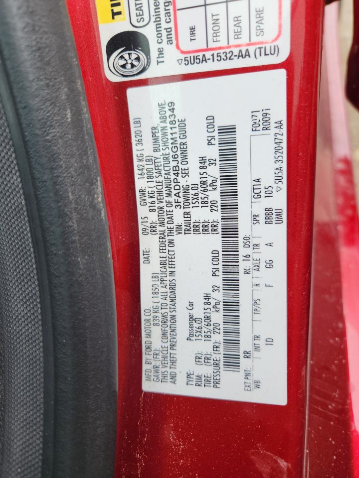 2016 Ford Fiesta Se VIN: 3FADP4BJ6GM118349 Lot: 89920755