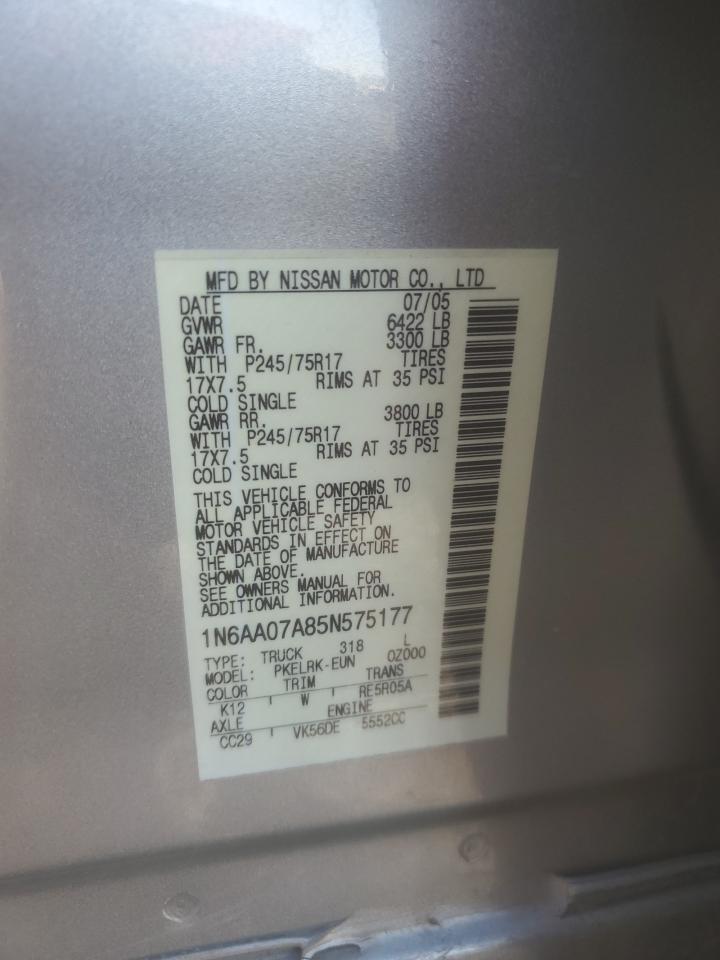 2005 Nissan Titan Xe VIN: 1N6AA07A85N575177 Lot: 86639855