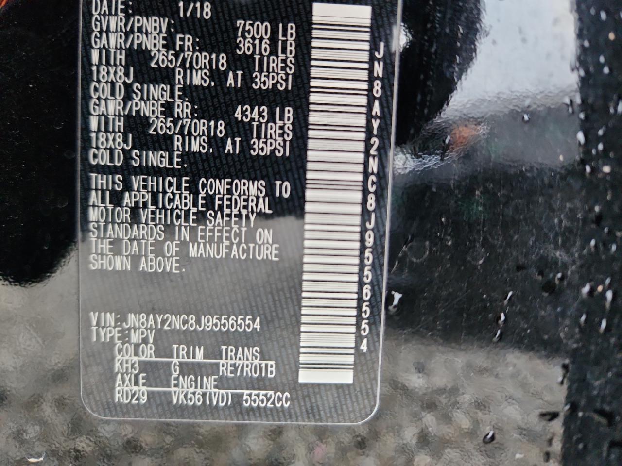 2018 Nissan Armada Sv VIN: JN8AY2NC8J9556554 Lot: 86534285