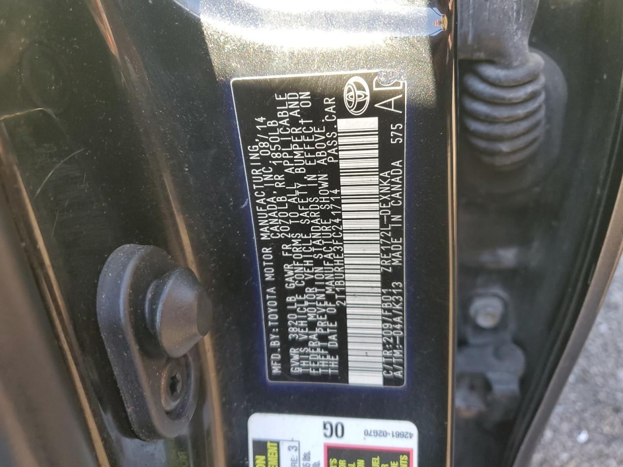 2015 Toyota Corolla L VIN: 2T1BURHE3FC241714 Lot: 84290315