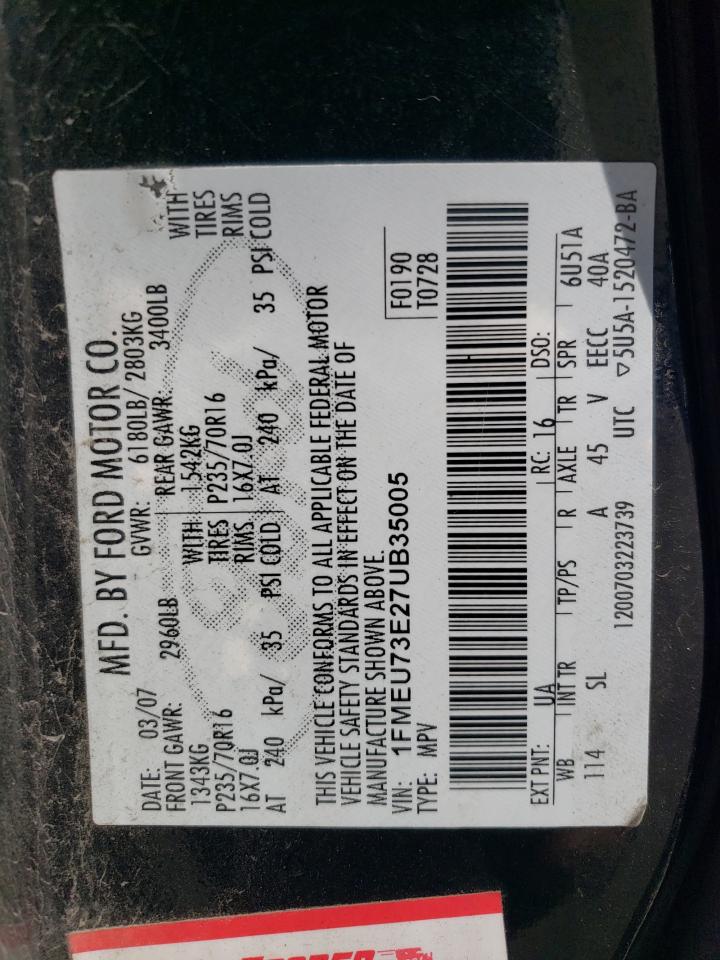 2007 Ford Explorer Xlt VIN: 1FMEU73E27UB35005 Lot: 86791925