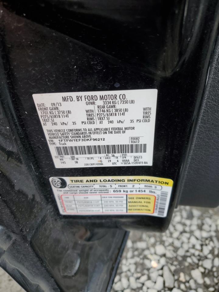 2013 Ford F150 Supercrew VIN: 1FTFW1EF3DKF96212 Lot: 89545965