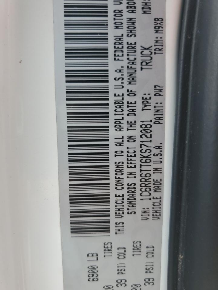 2019 Ram 1500 Classic Slt VIN: 1C6RR6TT6KS712081 Lot: 81502385