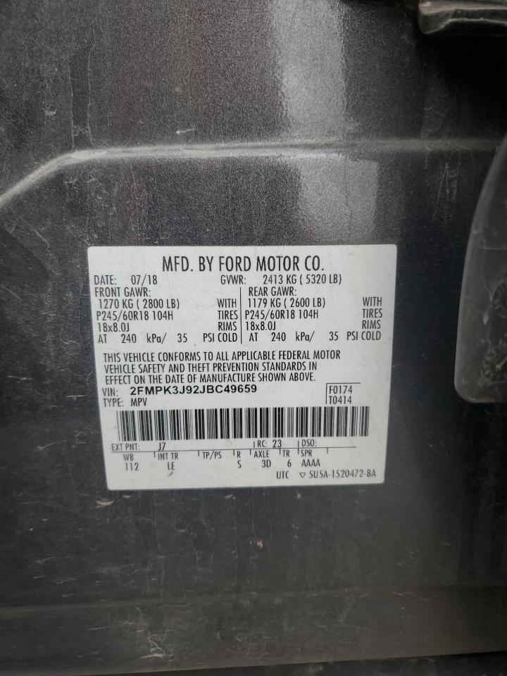 2018 Ford Edge Sel VIN: 2FMPK3J92JBC49659 Lot: 82258325