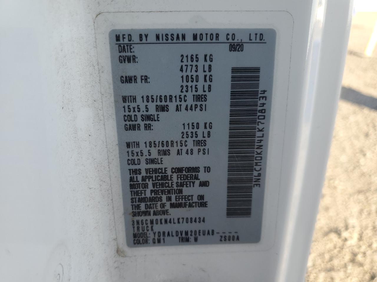 2020 Nissan Nv200 2.5S VIN: 3N6CM0KN4LK70843 Lot: 86106725