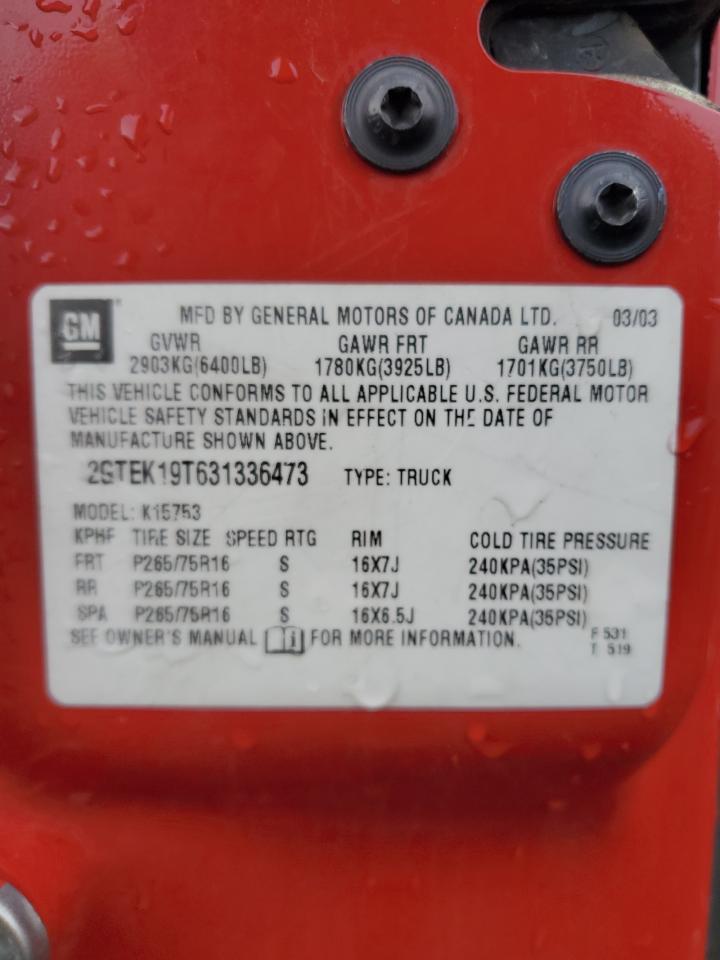 2003 GMC New Sierra K1500 VIN: 2GTEK19T631336473 Lot: 82377385