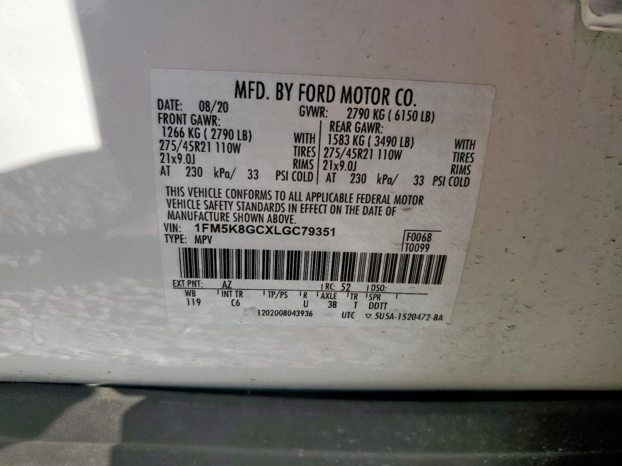 2020 Ford Explorer St VIN: 1FM5K8GCXLGC79351 Lot: 82296055