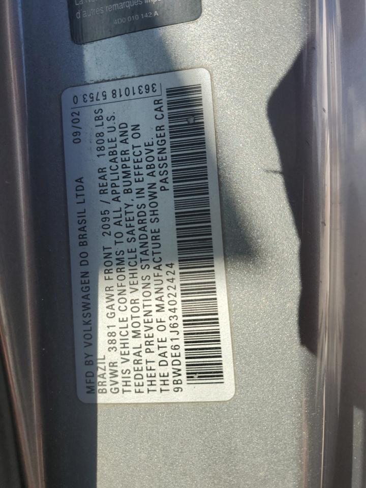 2003 Volkswagen Gti VIN: 9BWDE61J634022424 Lot: 82282895