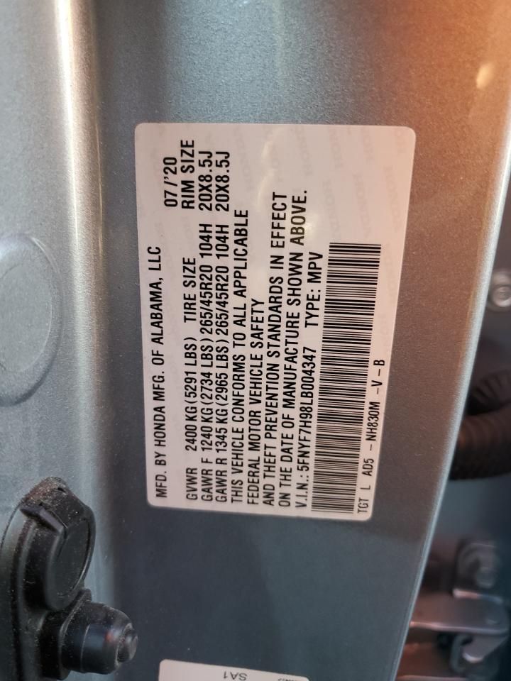 2020 Honda Passport Touring VIN: 5FNYF7H98LB004347 Lot: 90697445