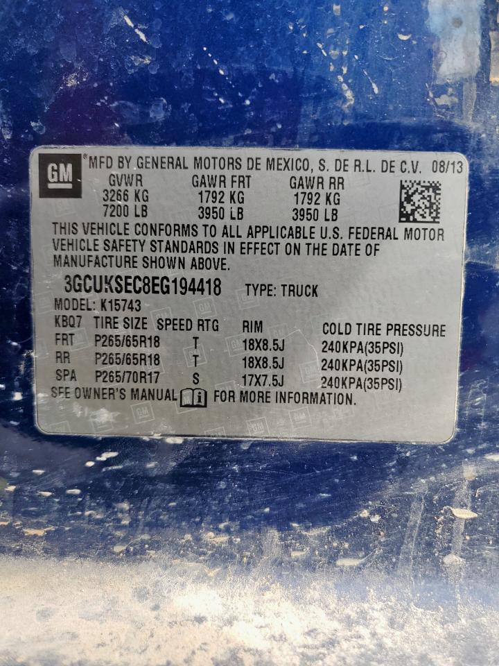 2014 Chevrolet Silverado K1500 Ltz VIN: 3GCUKSEC8EG194418 Lot: 85684195