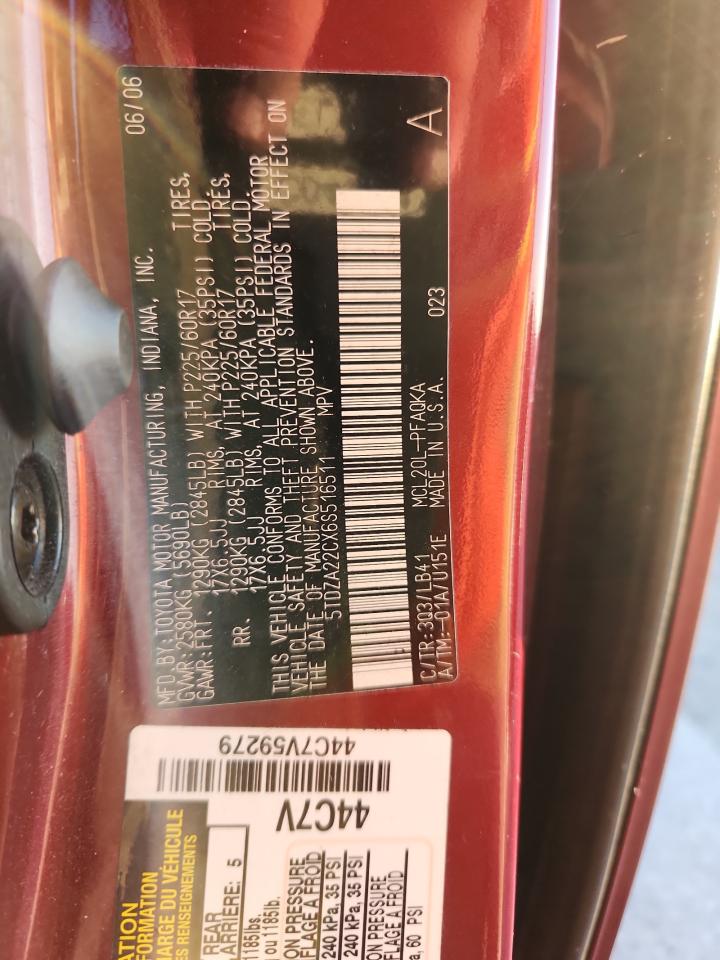 2006 Toyota Sienna Xle VIN: 5TDZA22CX6S516511 Lot: 85157585