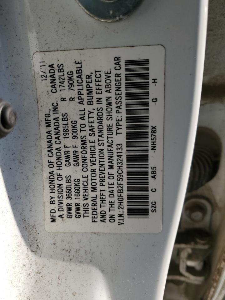 2012 Honda Civic Lx VIN: 2HGFB2F59CH324133 Lot: 84177305