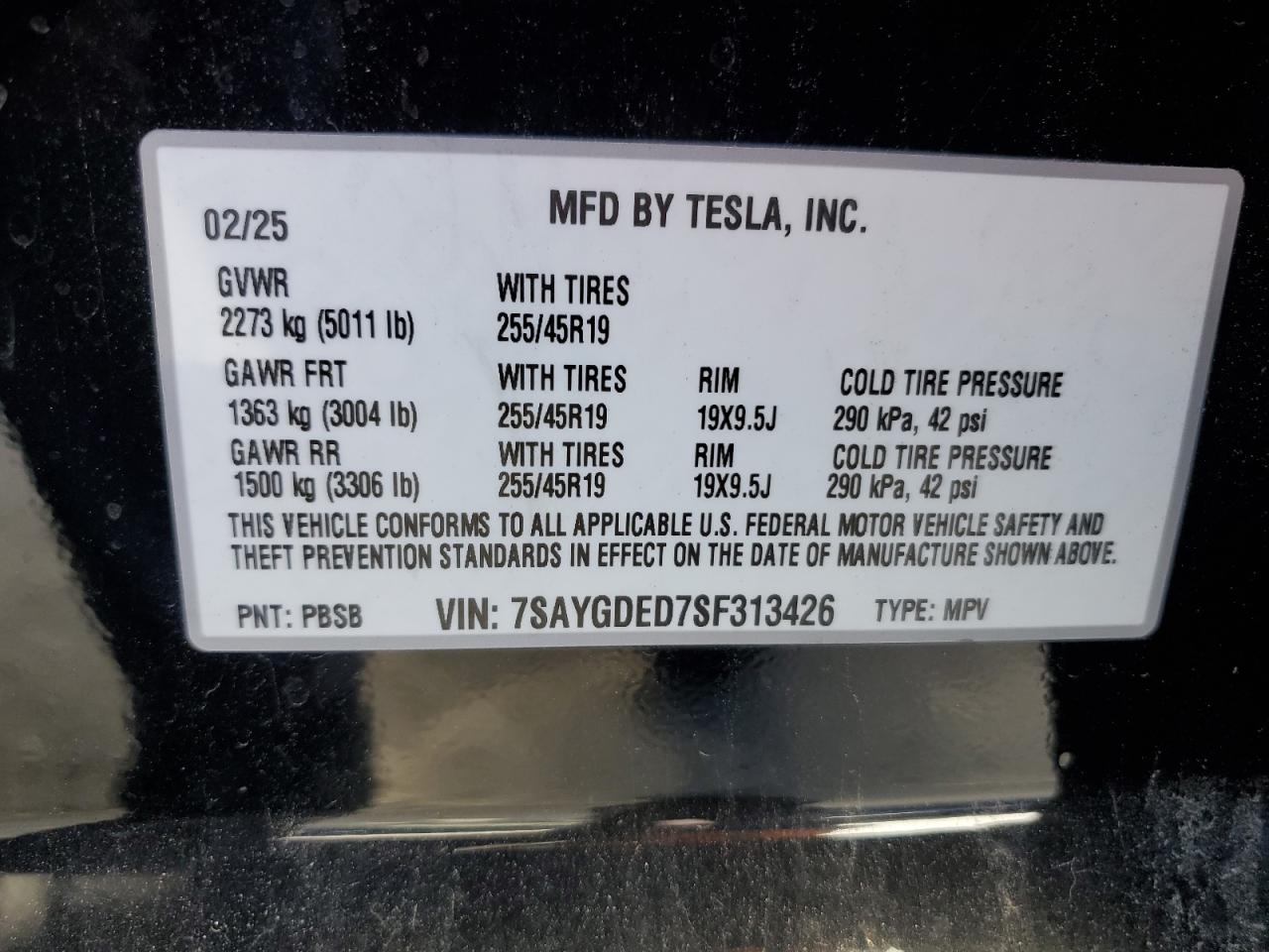 2025 Tesla Model Y VIN: 7SAYGDED7SF313426 Lot: 85357905