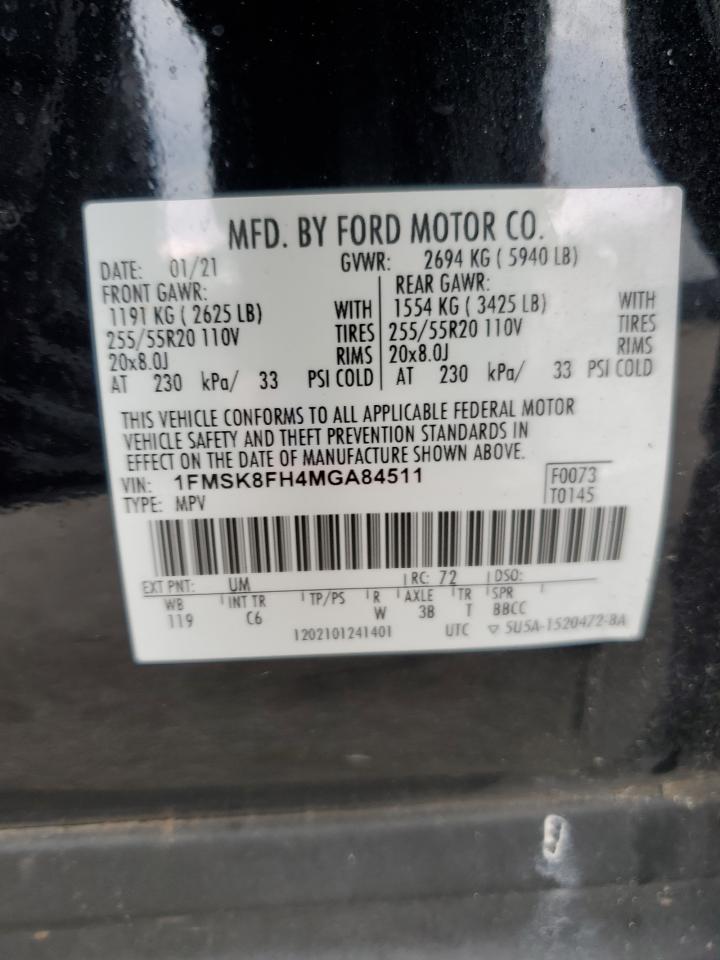 2021 Ford Explorer Limited VIN: 1FMSK8FH4MGA84511 Lot: 86810185