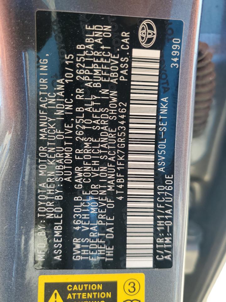 2016 Toyota Camry Le VIN: 4T4BF1FK7GR534462 Lot: 85557225