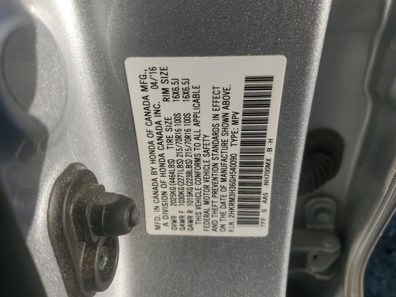 2016 Honda Cr-V Lx VIN: 2HKRM3H36GH540090 Lot: 82226955