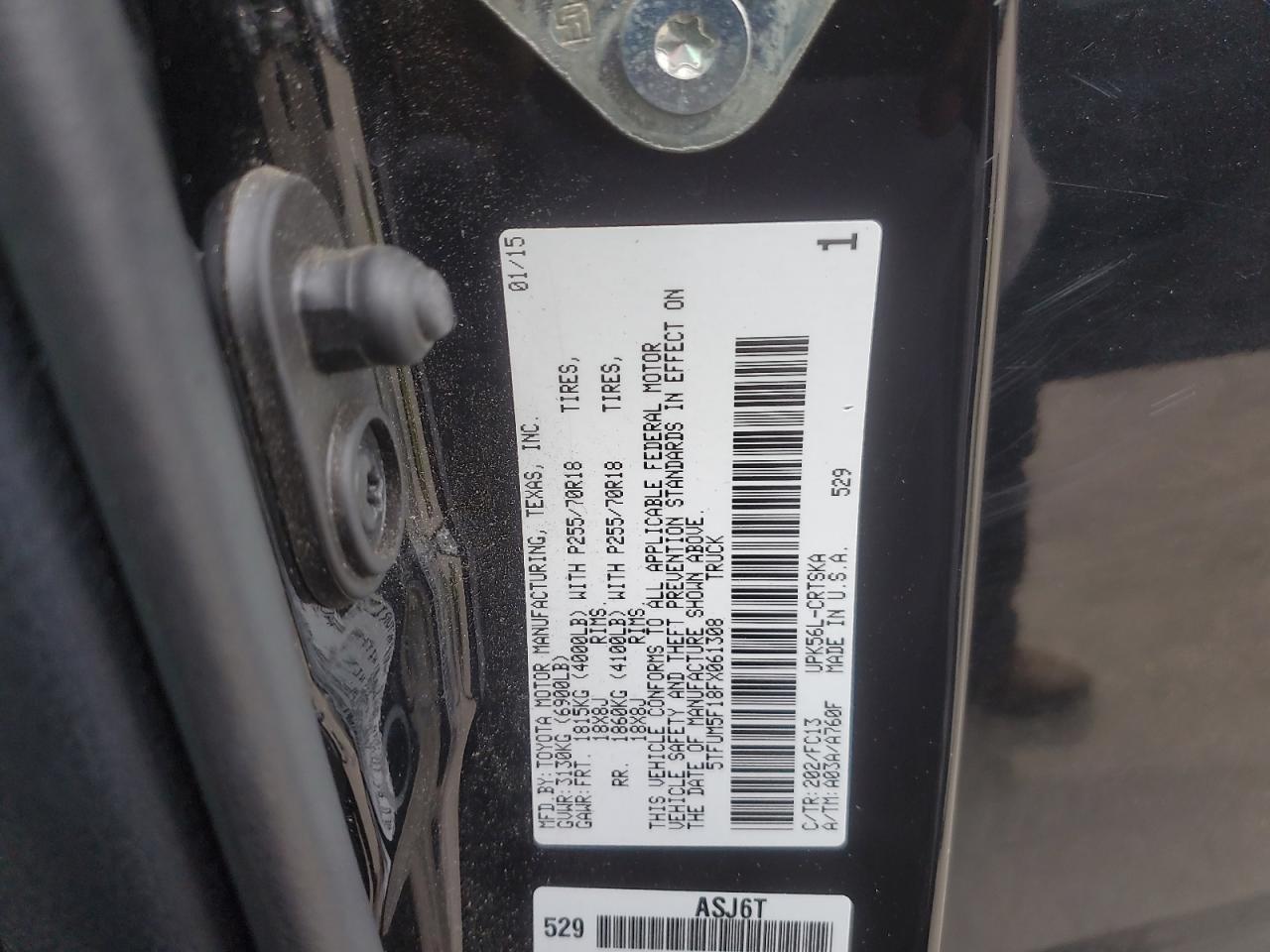 2015 Toyota Tundra Double Cab Sr VIN: 5TFUM5F18FX061308 Lot: 85388715