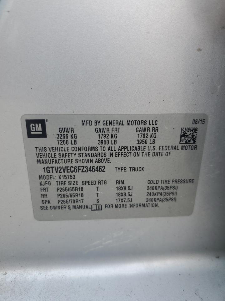 2015 GMC Sierra K1500 Slt VIN: 1GTV2VEC6FZ346462 Lot: 82202735
