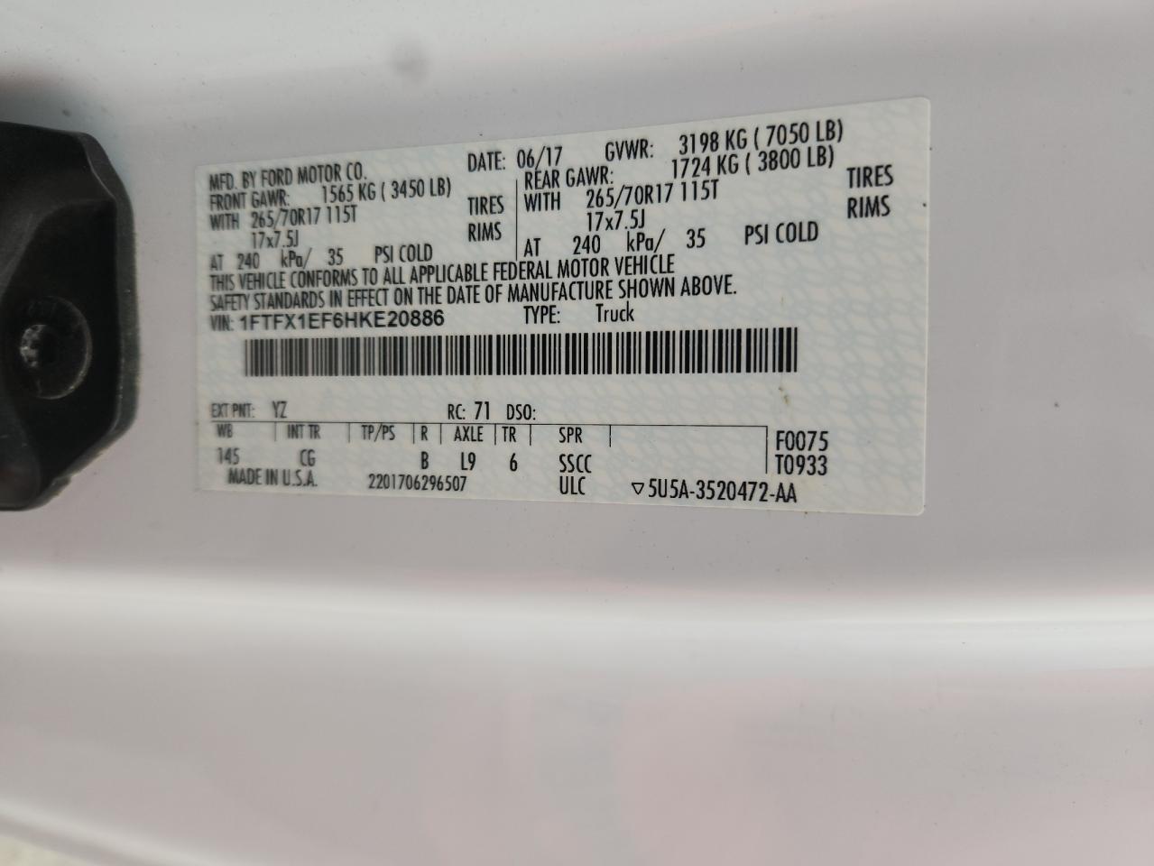 2017 Ford F150 Super Cab VIN: 1FTFX1EF6HKE20886 Lot: 86270915