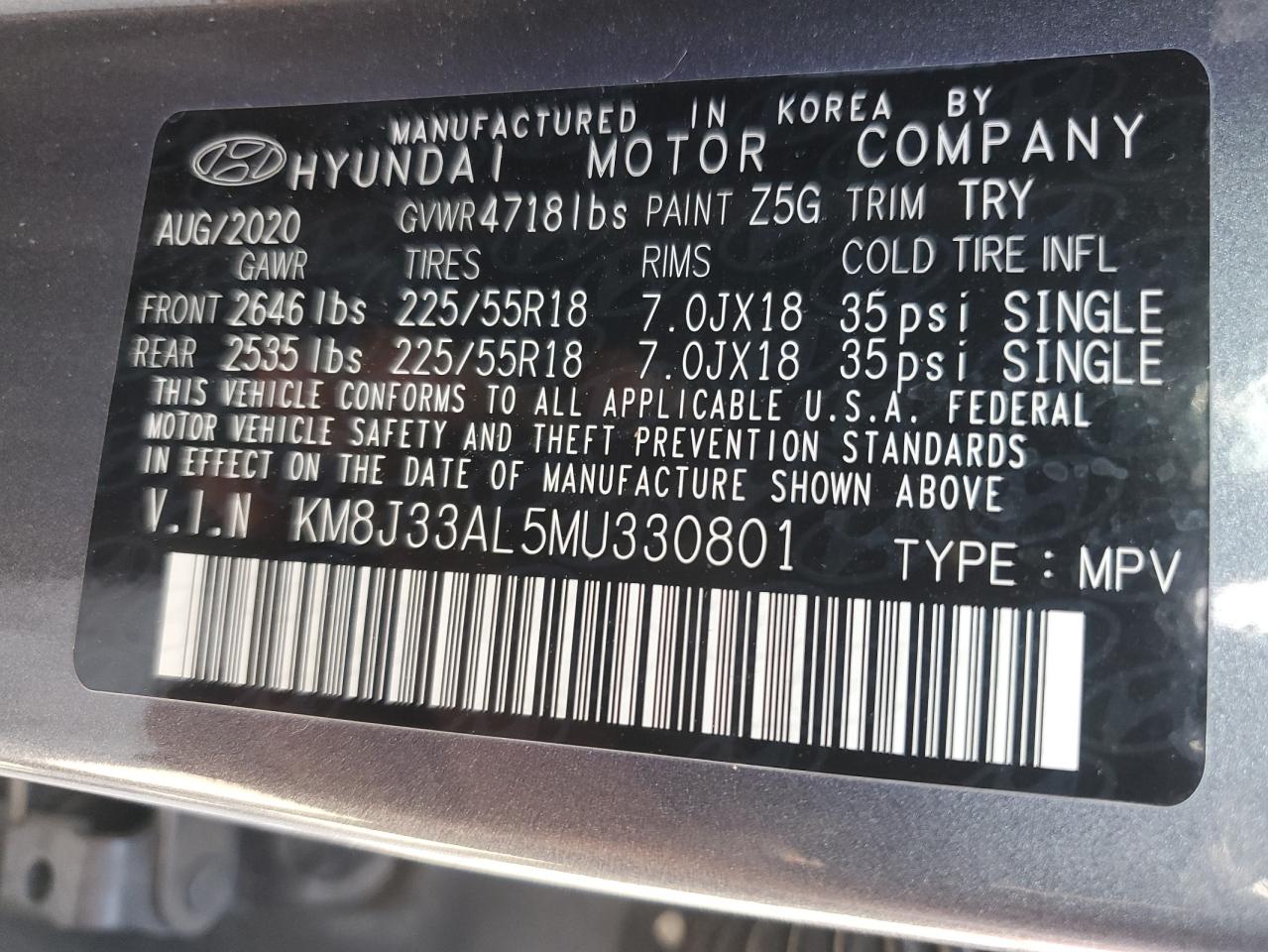 2021 Hyundai Tucson Limited VIN: KM8J33AL5MU330801 Lot: 82196735