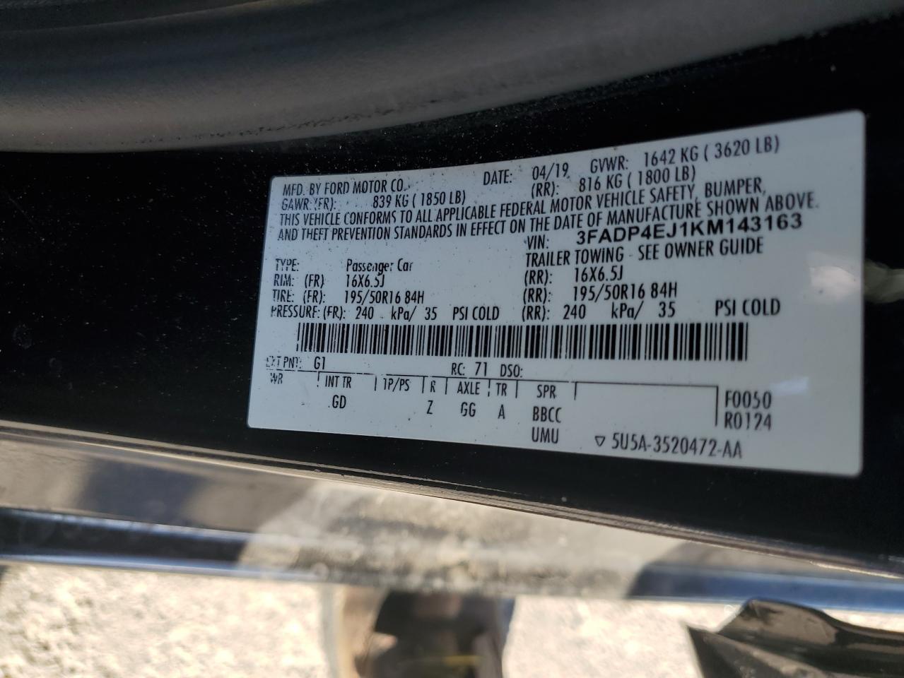 2019 Ford Fiesta Se VIN: 3FADP4EJ1KM143163 Lot: 86186615