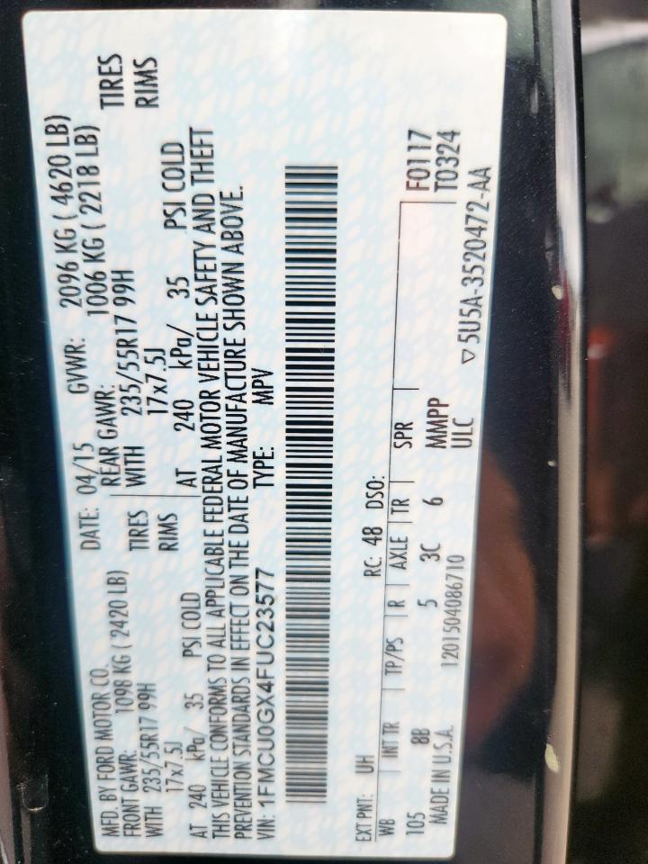 2015 Ford Escape Se VIN: 1FMCU0GX4FUC23577 Lot: 90551715