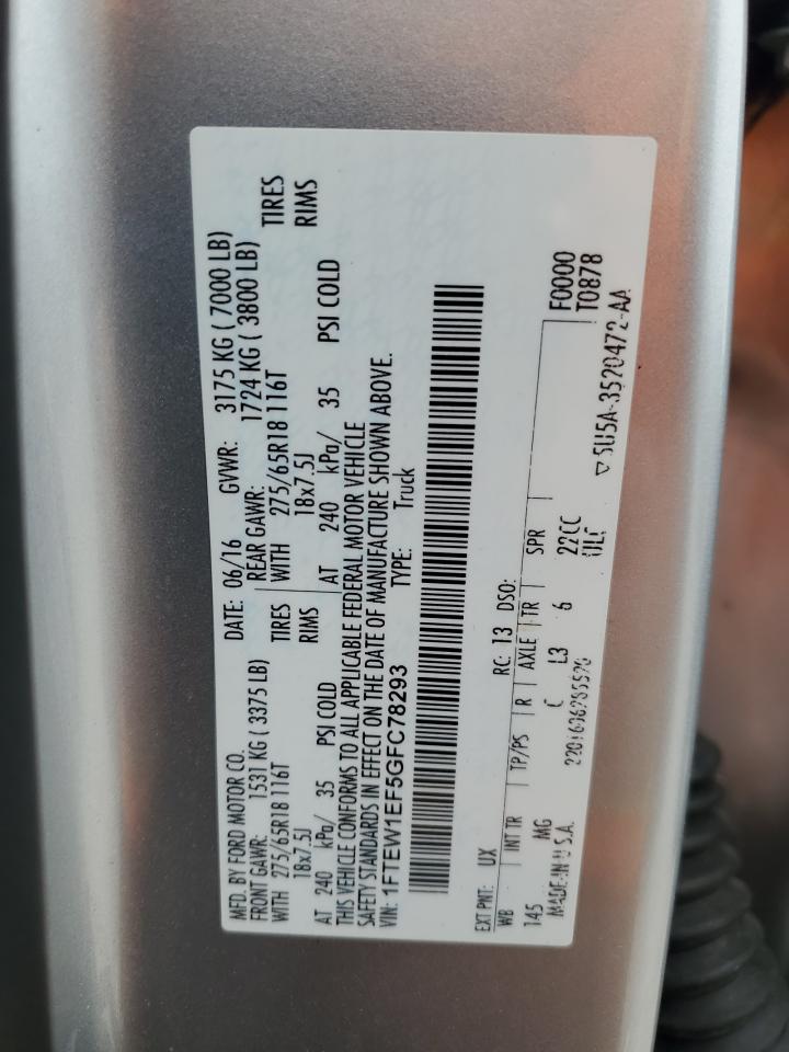 2016 Ford F150 Supercrew VIN: 1FTEW1EF5GFC78293 Lot: 90229375