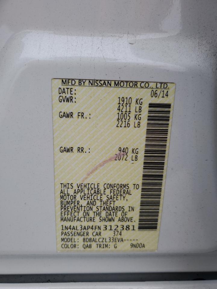 2015 Nissan Altima 2.5 VIN: 1N4AL3AP4FN312381 Lot: 85539555