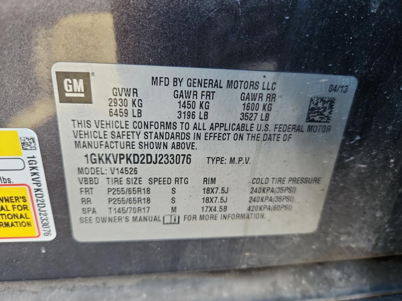 2013 GMC Acadia Sle VIN: 1GKKVPKD2DJ233076 Lot: 84939335