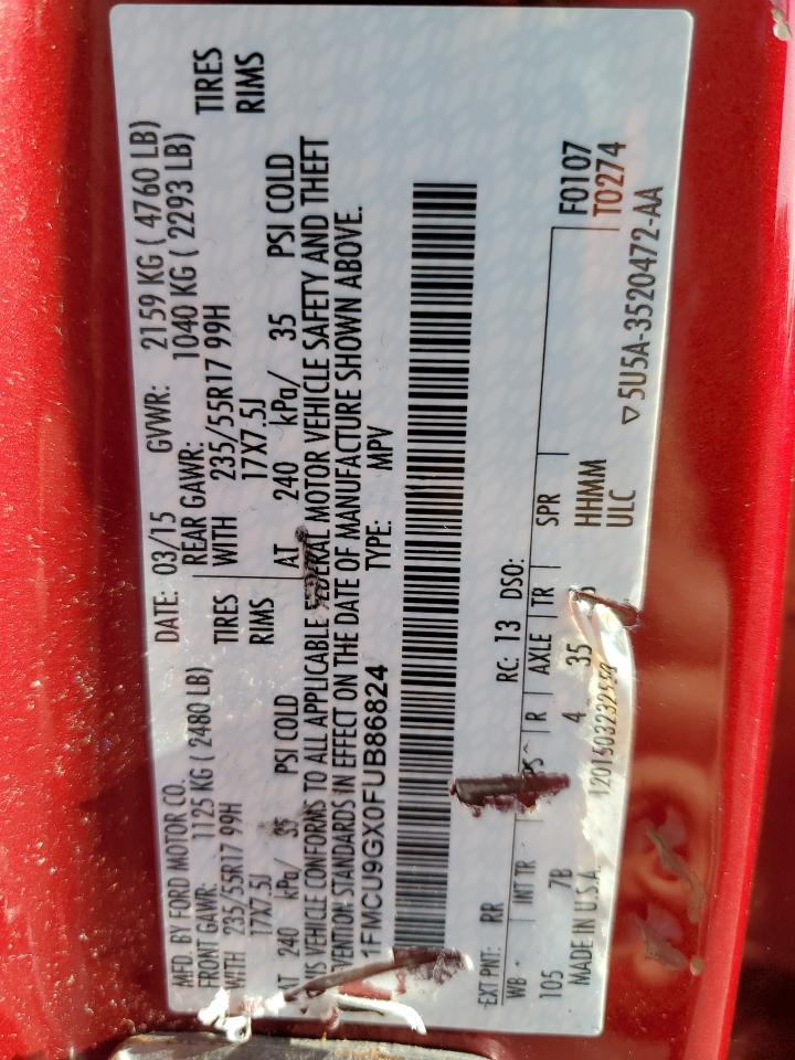 2015 Ford Escape Se VIN: 1FMCU9GX0FUB86824 Lot: 81941455