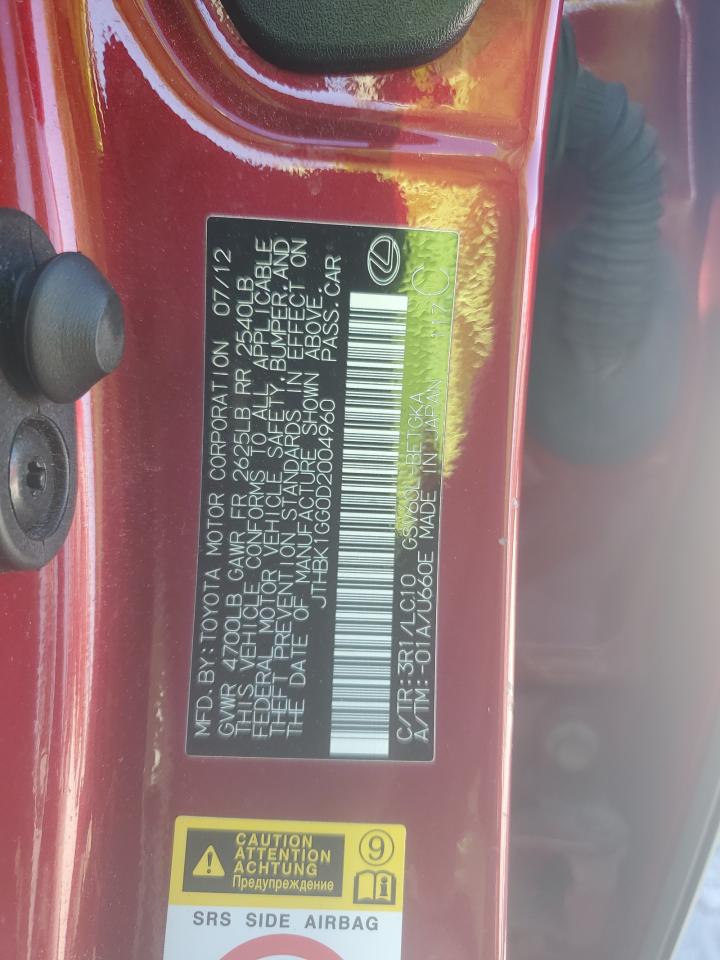 2013 Lexus Es 350 VIN: JTHBK1GG0D2004960 Lot: 89502095