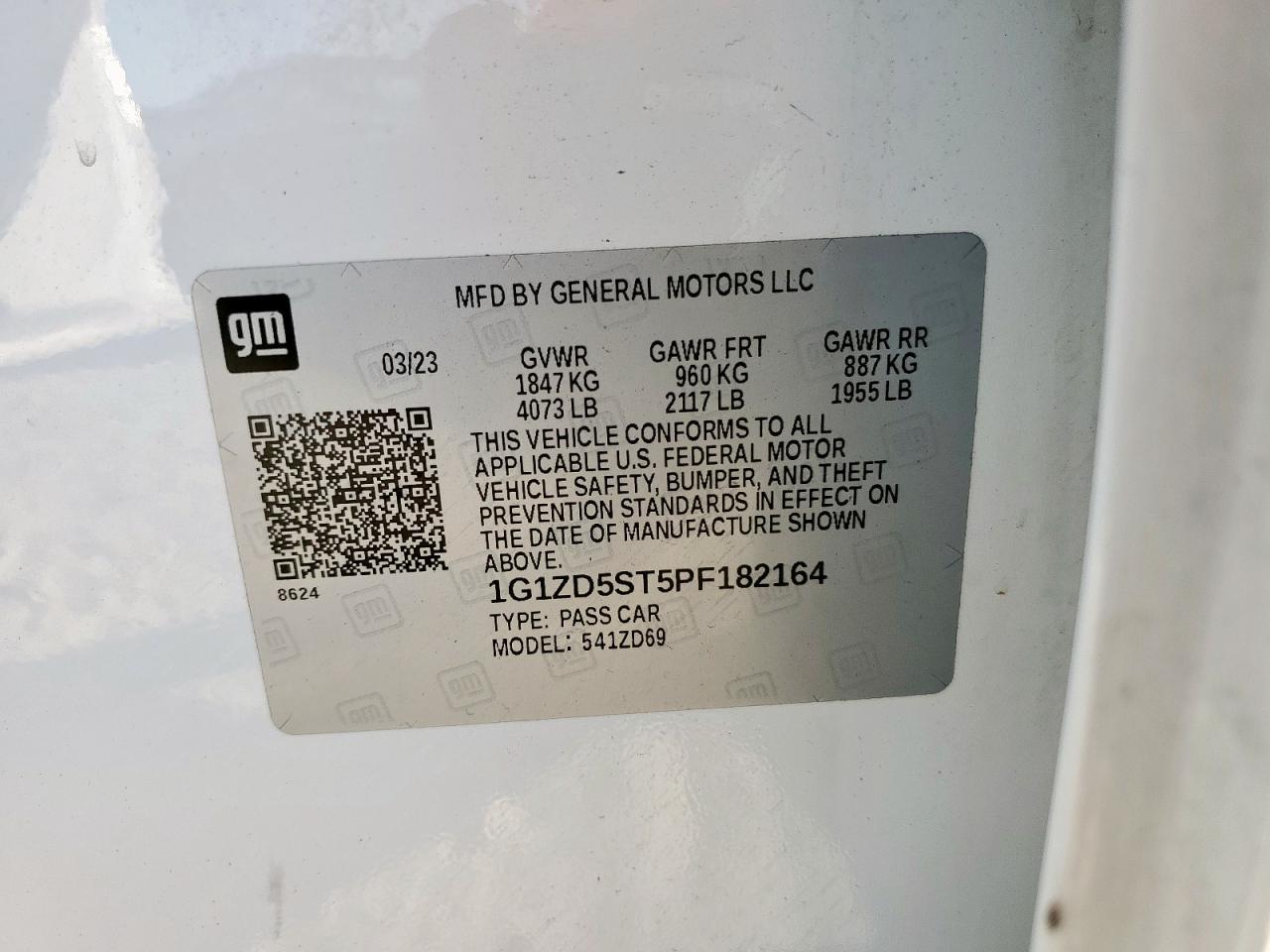 2023 Chevrolet Malibu Lt VIN: 1G1ZD5ST5PF182164 Lot: 82366475