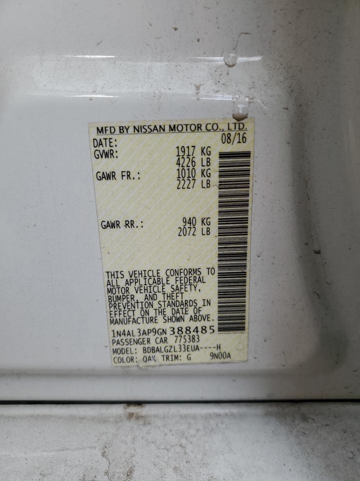 2016 Nissan Altima 2.5 VIN: 1N4AL3AP9GN388485 Lot: 85288315