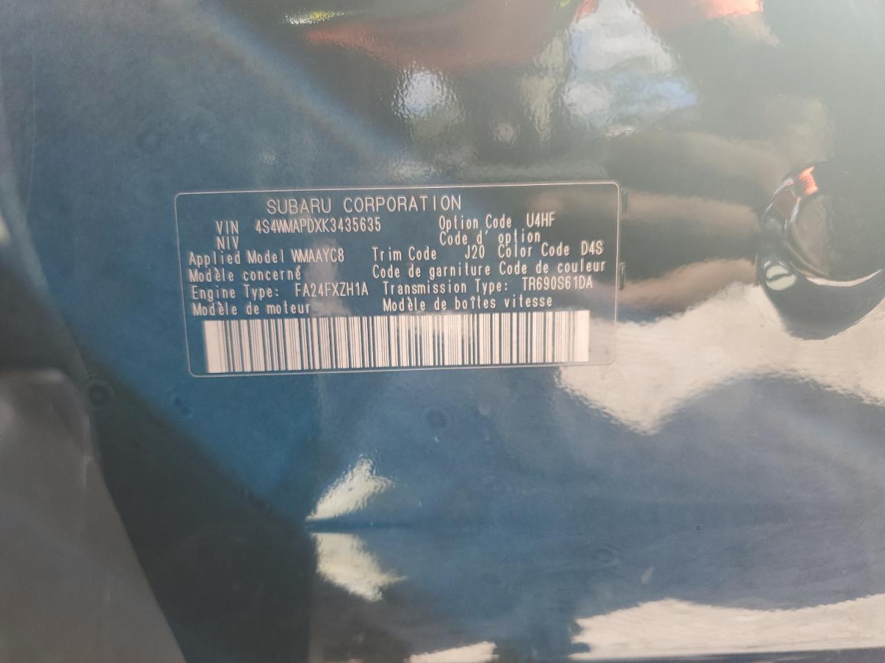 2019 Subaru Ascent Limited VIN: 4S4WMAPDXK3435635 Lot: 87378475