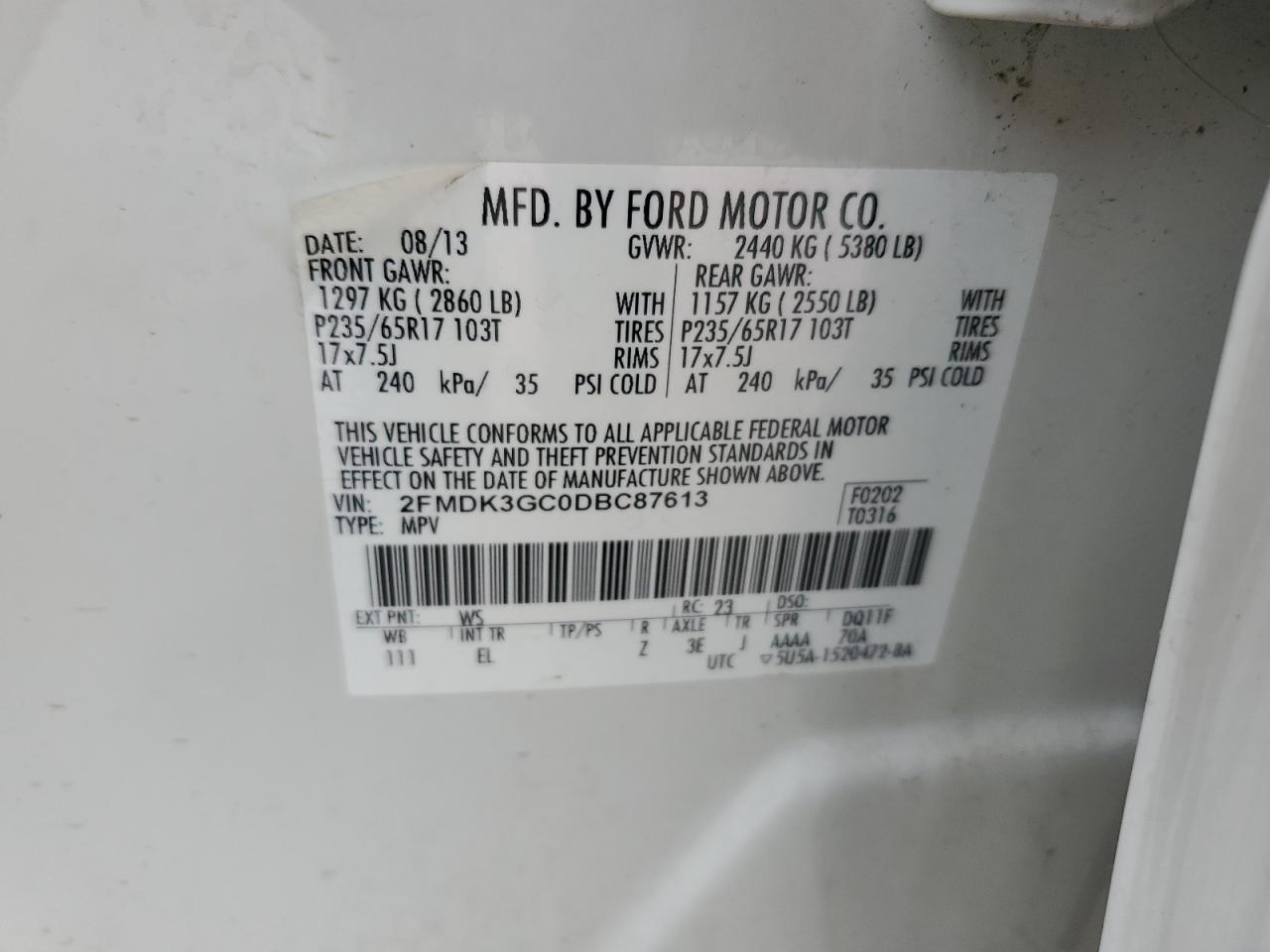 2013 Ford Edge Se VIN: 2FMDK3GC0DBC87613 Lot: 90061785