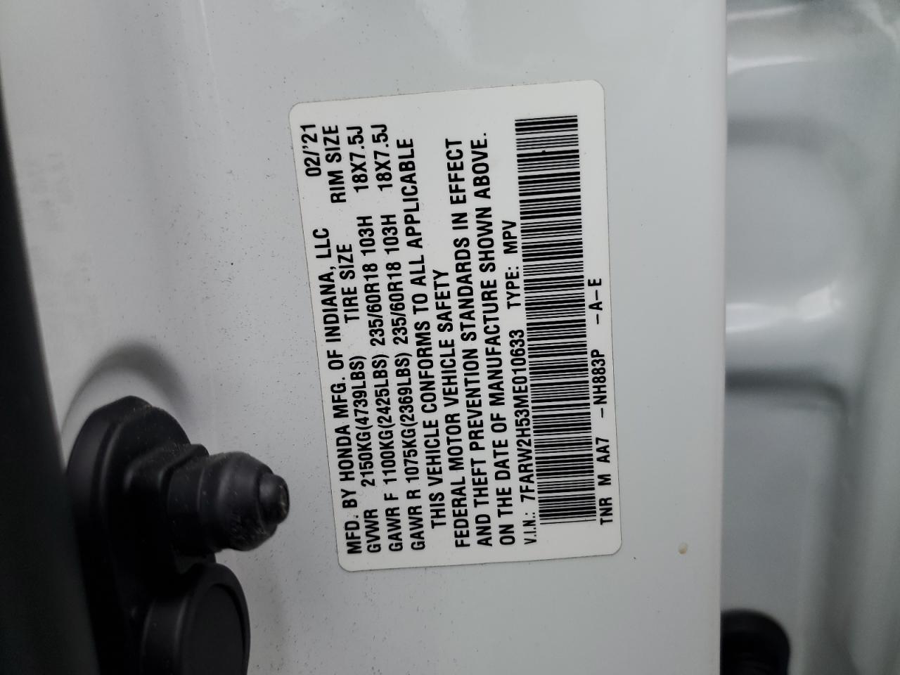 2021 Honda Cr-V Ex VIN: 7FARW2H53ME010633 Lot: 89670365